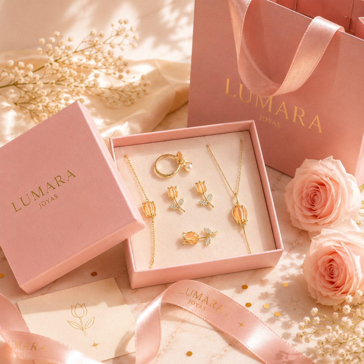 Set de Tulipanes Lumara en oro